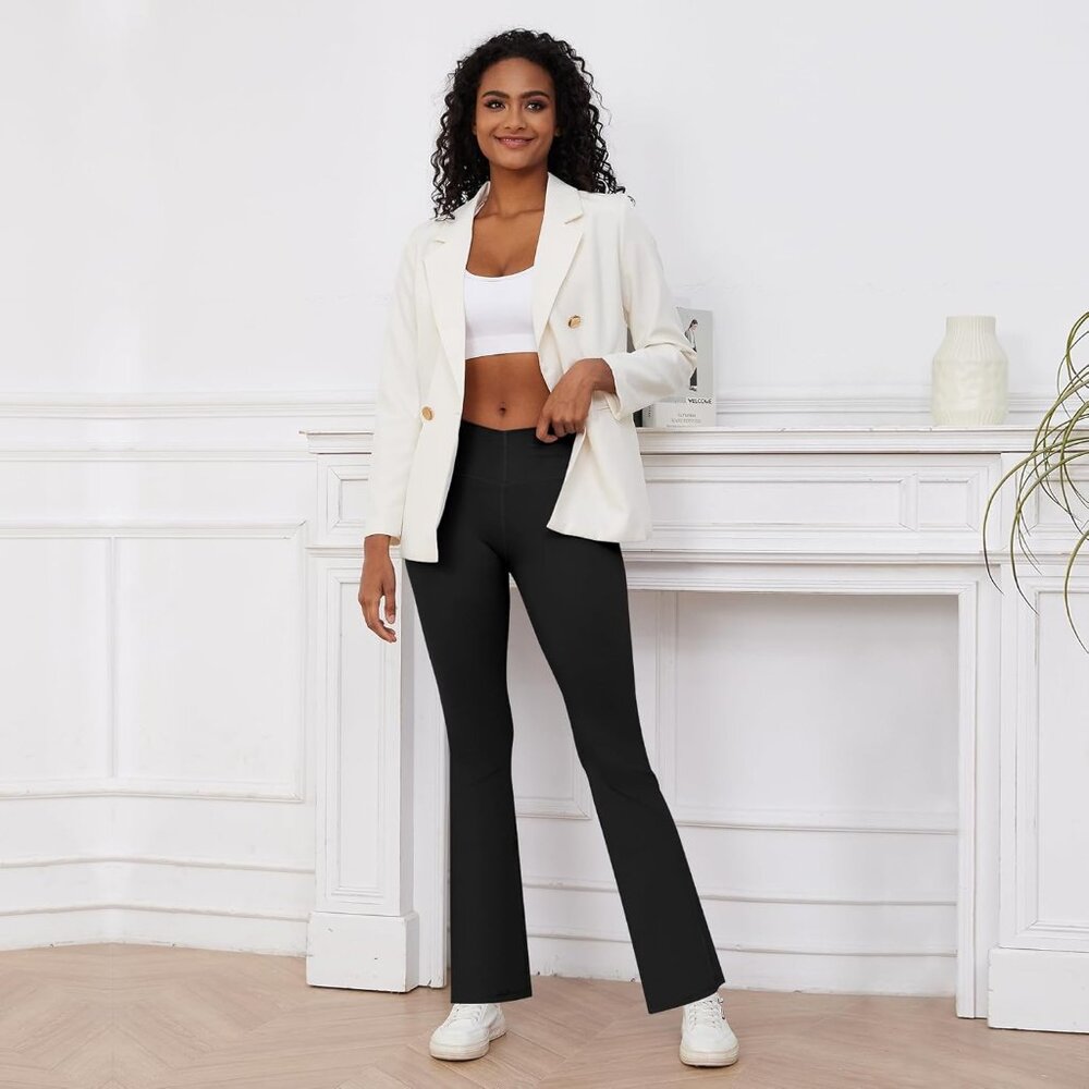 Cityoga V Crossover Tummy Control Flare Leggings Wide Leg Yoga Pants